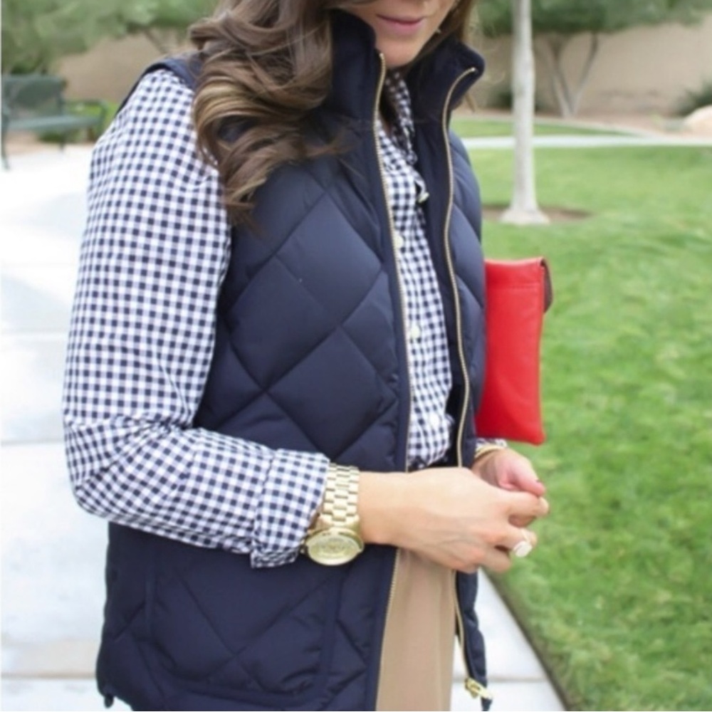 J.Crew Preppy Diamond Quilted Zip Up Mock Neck Preppy Puffer Vest Navy Blue XXS - Picture 1 of 13